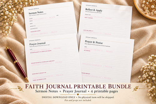 Faith Journal Printable Bundle: all four pages. Digital download only; pen and props not included.